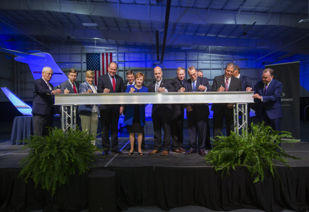 Ceremonial steel beam signing at the Fort Worth MRO announcement