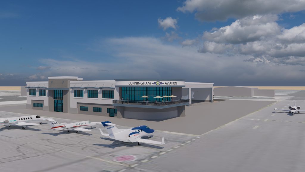 Cunningham Aviation's new full service FBO design plan coming early 2024 to Falcon Field Airport in Mesa, Arizona