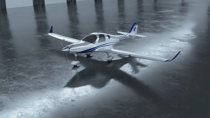 Artist's rendering of the eFlyer 2 in a hangar (Image: Bye Aerospace)