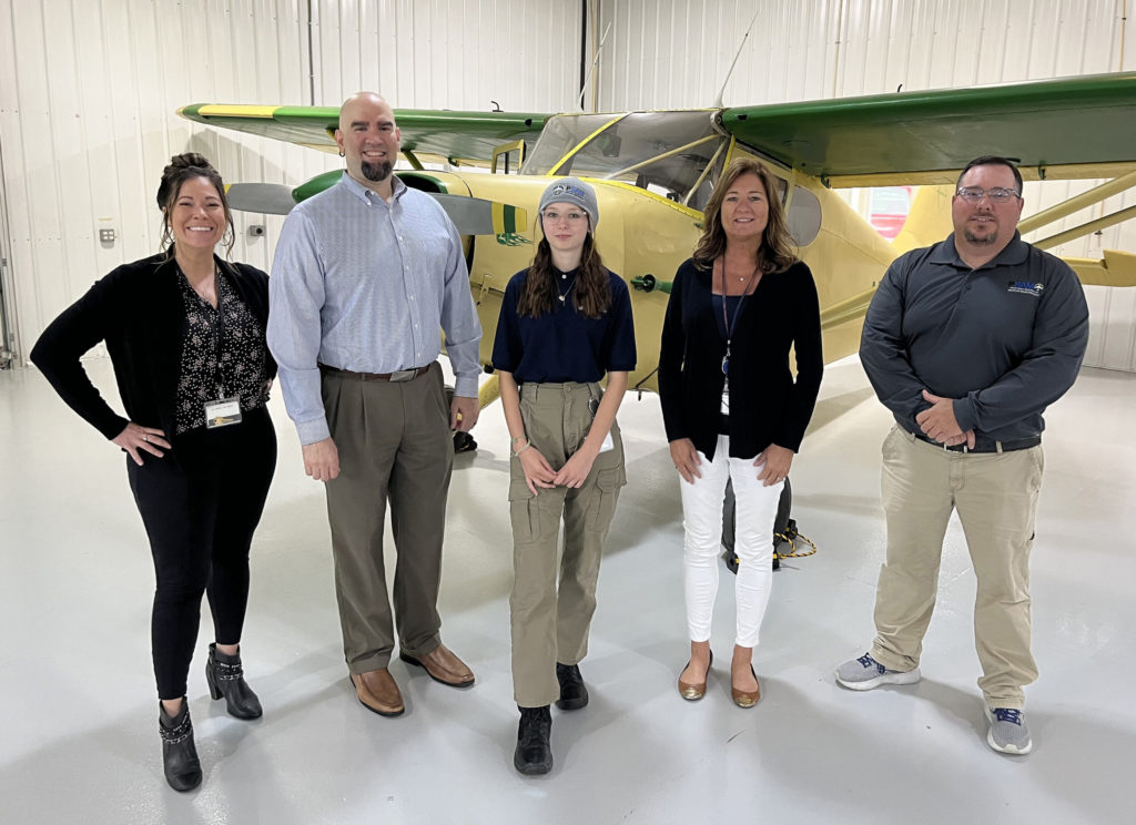 Pictured left to right: Michelle Susi, Summit Aviation; Joe Olivere, Delaware Department of Labor; Abby Holloway, Lynn Trent, Summit Aviation and John Morris, Polytech School of Aviation Maintenance