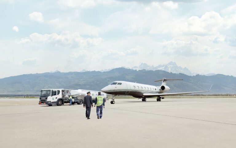 Business jet on runway