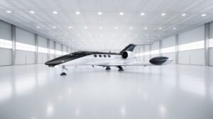 concept aircraft in a hangar