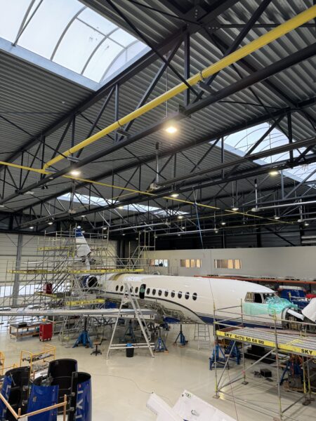 Falcon 7X undergoing heavy check at ExecuJet MRO Services Belgium facility at Wevelgem/Kortrijk International Airport