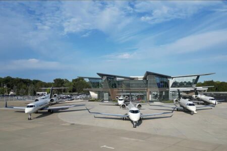 Flexjet private aviation terminal and aircraft on tarmac