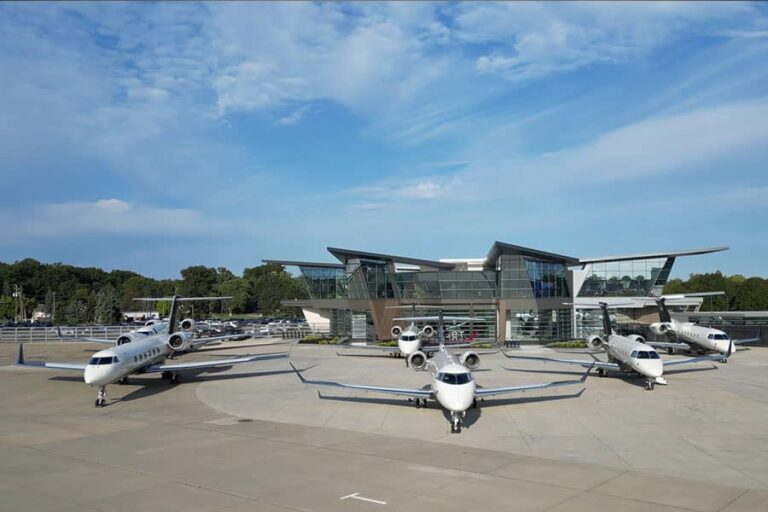 Flexjet private aviation terminal and aircraft on tarmac