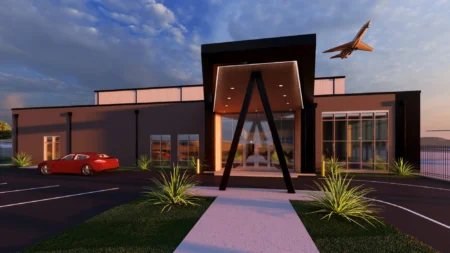 Rendering of Jet Access’s new private terminal under construction at John C. Tune Airport in Nashville (Image: Jet Access)